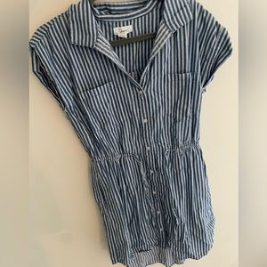 Blue striped cotton button up dress